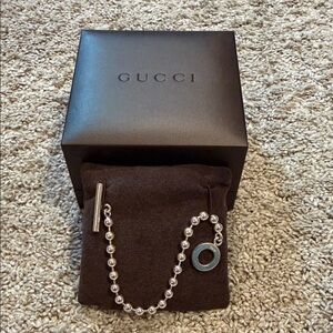 Gucci Silver Bead Bracelet with Ring Accent